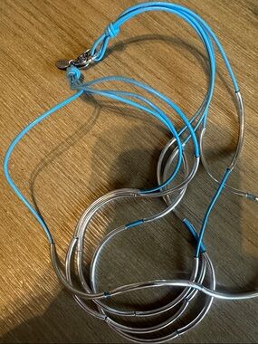 Silver Tube and 4 blue cord necklace by Lizzy James